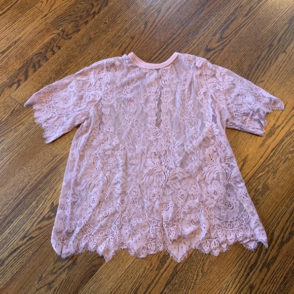 Women's Full Lace Sheer Top Blouse Sz 1X Mauve Pink‎ Fairy Whimsigoth Punk EUC - Picture 1 of 9